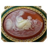 Joan Rivers Mother & Child Cameo, Rhinestone/Enameled Italian Style Brooch