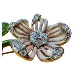 Vintage Nolan Miller Gold Enamel Rhinestone Floral Brooch / Vintage Nolan Miller Floral Design Runway Brooch