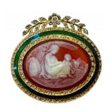 Joan Rivers Mother & Child Cameo, Rhinestone/Enameled Italian Style Brooch