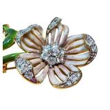 Vintage Nolan Miller Gold Enamel Rhinestone Floral Brooch / Vintage Nolan Miller Floral Design Runway Brooch