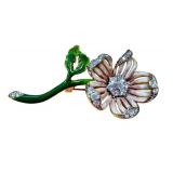 Vintage Nolan Miller Gold Enamel Rhinestone Floral Brooch / Vintage Nolan Miller Floral Design Runway Brooch