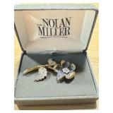 Vintage Nolan Miller Gold Enamel Rhinestone Floral Brooch / Vintage Nolan Miller Floral Design Runway Brooch