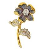 Vintage Nolan Miller Gold Enamel Rhinestone Floral Brooch / Vintage Nolan Miller Floral Design Runway Brooch