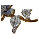 Vintage Nolan Miller Gold Enamel Rhinestone Floral Brooch / Vintage Nolan Miller Floral Design Runway Brooch