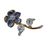 Vintage Nolan Miller Gold Enamel Rhinestone Floral Brooch / Vintage Nolan Miller Floral Design Runway Brooch