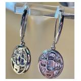 Pair of Dazzling Sterling Silver and Tanzanite Earrings / Halo Drop Sterling Silver Tanzanite Earrings