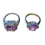 Two Gorgeous Sterling Silver and Pink Stone Rings including A Radiant Cut Sterling Silver and Pink Stone Ring
