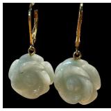 Pair of Sterling Silver Carved Jade Floral Figurine Earrings
