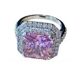 Two Gorgeous Sterling Silver and Pink Stone Rings including A Radiant Cut Sterling Silver and Pink Stone Ring