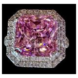 Two Gorgeous Sterling Silver and Pink Stone Rings including A Radiant Cut Sterling Silver and Pink Stone Ring