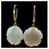 Pair of Sterling Silver Carved Jade Floral Figurine Earrings