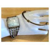 Sterling Silver and Rainbow Moonstone Bracelet and Sterling Silver Bangle Bracelet