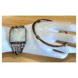 Sterling Silver and Rainbow Moonstone Bracelet and Sterling Silver Bangle Bracelet