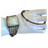 Sterling Silver and Rainbow Moonstone Bracelet and Sterling Silver Bangle Bracelet