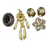 Vintage Articulated Clown Brooch and More