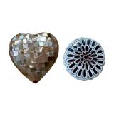 Vintage Herend Porcelain Brooch and Heart Shaped Mother of Pearl Brooch