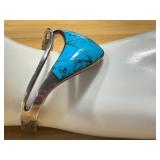 Vintage Mexican Taxco 950 Silver with Turquoise Inlay Clamper Bracelet