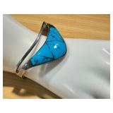 Vintage Mexican Taxco 950 Silver with Turquoise Inlay Clamper Bracelet