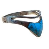 Vintage Mexican Taxco 950 Silver with Turquoise Inlay Clamper Bracelet