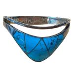 Vintage Mexican Taxco 950 Silver with Turquoise Inlay Clamper Bracelet