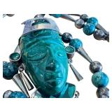 Sterling Silver 925 Malachite Green Stone Warrior Taxco