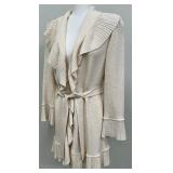 St. John Evening by Marie Grey J. Kelly Coat - Creme Knit Ruffle Long Belted Sweater
