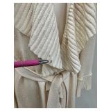 St. John Evening by Marie Grey J. Kelly Coat - Creme Knit Ruffle Long Belted Sweater