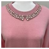 Kate Spade Pale Pink Pan Collar Sweater with Embellished Collar - Size L