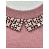 Kate Spade Pale Pink Pan Collar Sweater with Embellished Collar - Size L