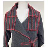 AnyaSF - Black Multi Flack Wool Short Jacket with Red Trim and Side Tie Belt - Size M/L