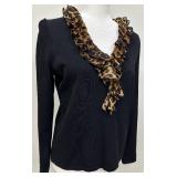 Jones New York Signature Knit Long Sleeve Sweater with Animal Print Collar - Size M