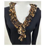 Jones New York Signature Knit Long Sleeve Sweater with Animal Print Collar - Size M