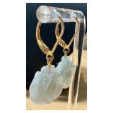Pair of Sterling Silver Carved Jade Floral Figurine Earrings