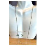 Sterling Silver  Chain and Beautiful Pair of Colored Zirconia Earrings