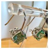 Sterling Silver  Chain and Beautiful Pair of Colored Zirconia Earrings