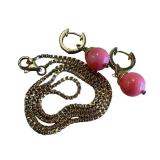 18k GP Box Chain and Pair of Sterling Earrings with Coral Colored Bead