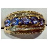 14k Gold Ring with Tanzanite and Diamond Accents