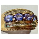 14k Gold Ring with Tanzanite and Diamond Accents