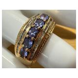 14k Gold Ring with Tanzanite and Diamond Accents