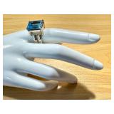 Vintage Silver Ring with Large Blue Topaz Gemstone