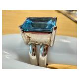 Vintage Silver Ring with Large Blue Topaz Gemstone