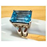 Vintage Silver Ring with Large Blue Topaz Gemstone
