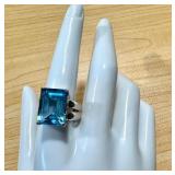 Vintage Silver Ring with Large Blue Topaz Gemstone