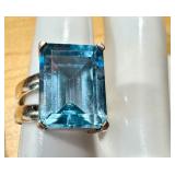 Vintage Silver Ring with Large Blue Topaz Gemstone