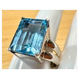 Vintage Silver Ring with Large Blue Topaz Gemstone