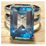 Vintage Silver Ring with Large Blue Topaz Gemstone