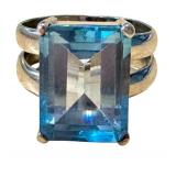 Vintage Silver Ring with Large Blue Topaz Gemstone