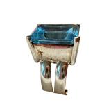 Vintage Silver Ring with Large Blue Topaz Gemstone