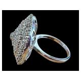Sterling Silver 925 Statement Ring with Brilliant Crystal Accents