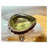 Vintage Pear-Cut Prasolite Gemstone Ring in Sterling Silver Setting
